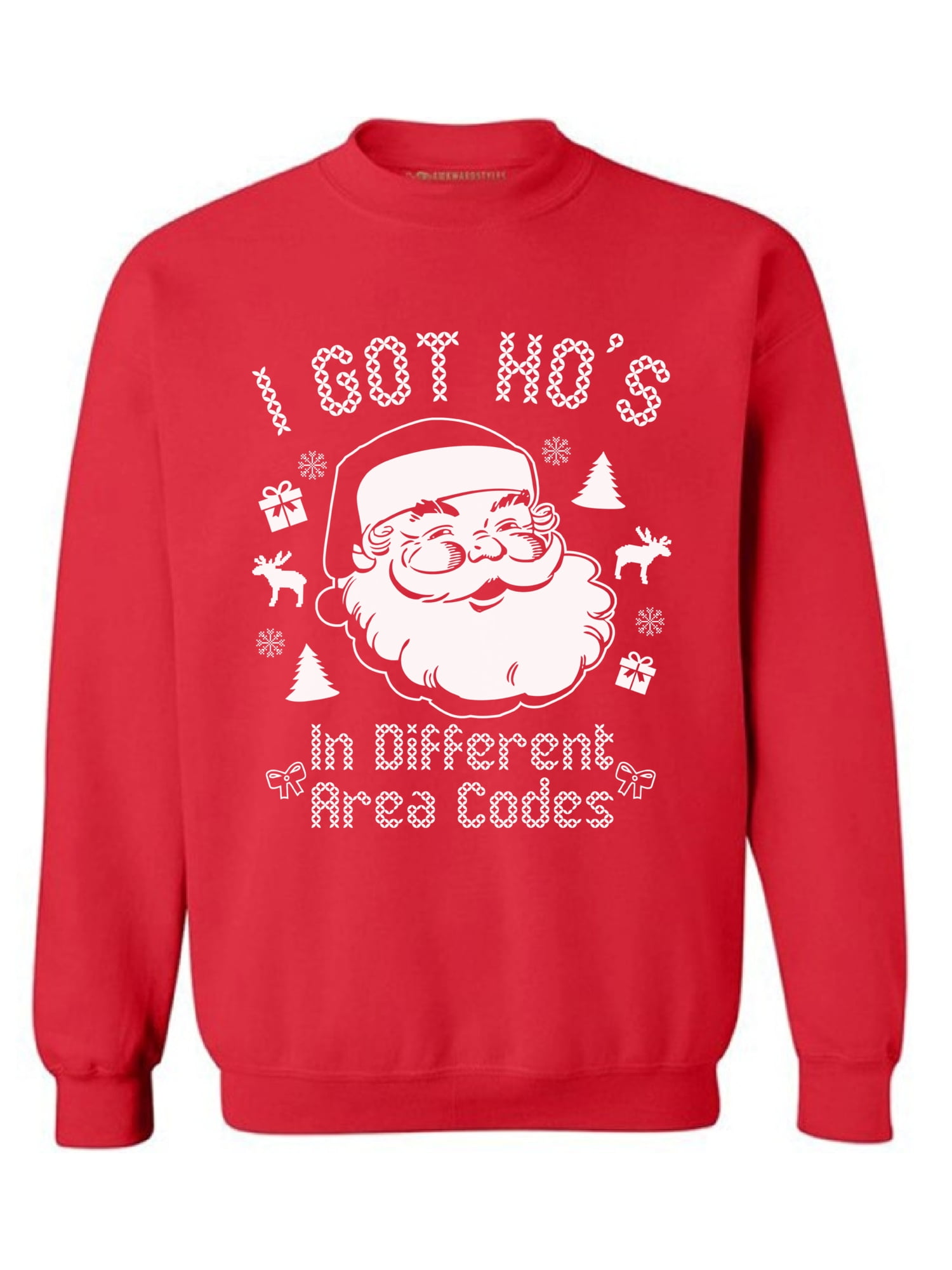 Ugly Christmas Sweater - Funny Santa Sweatshirt - Xmas Holiday Mens Womens - I Got Hos in Different Area Codes - Walmart.com